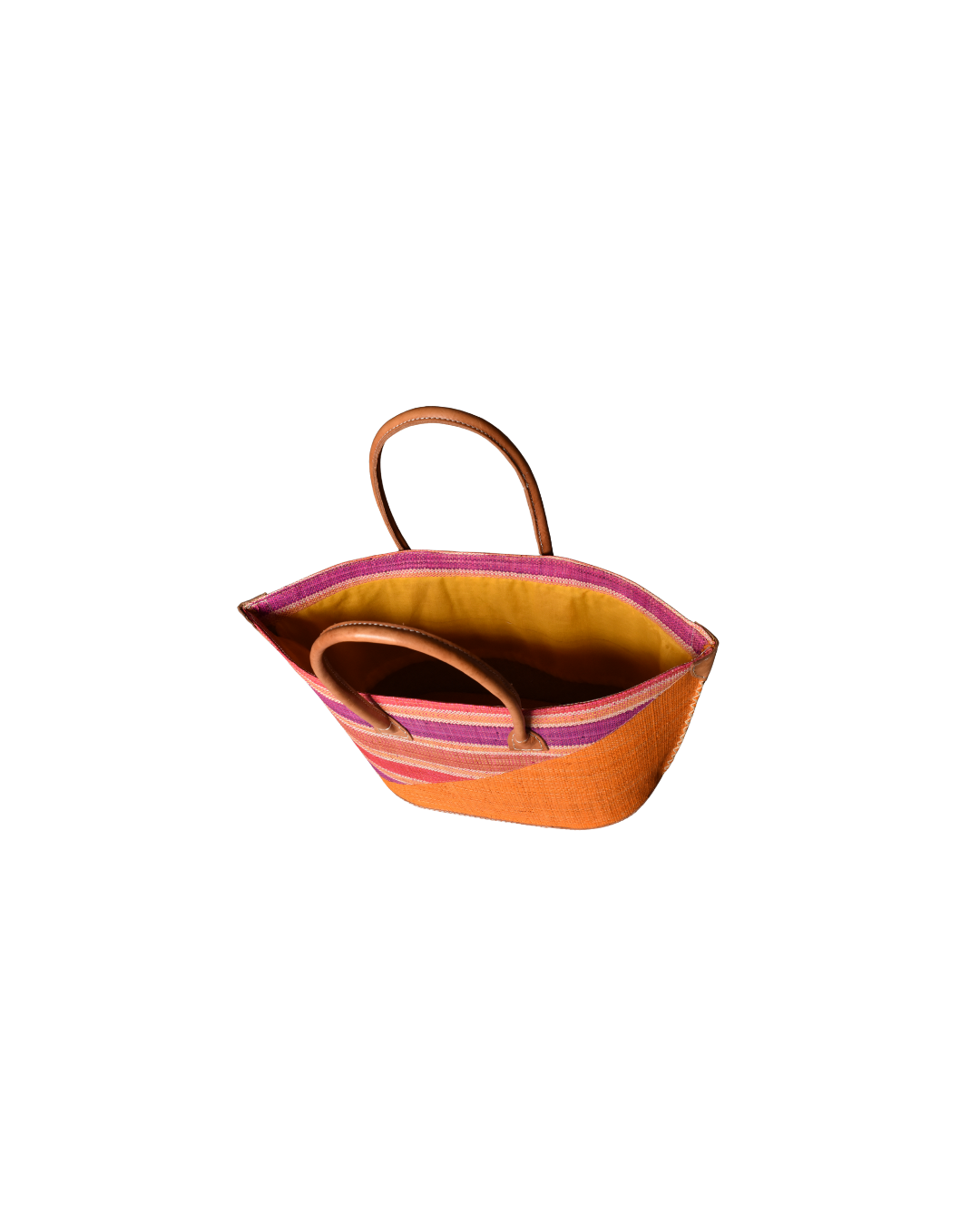 Handmade Raffia Beach Bag - Purple/Plum & Orange Stripes (Beach Bliss 005)