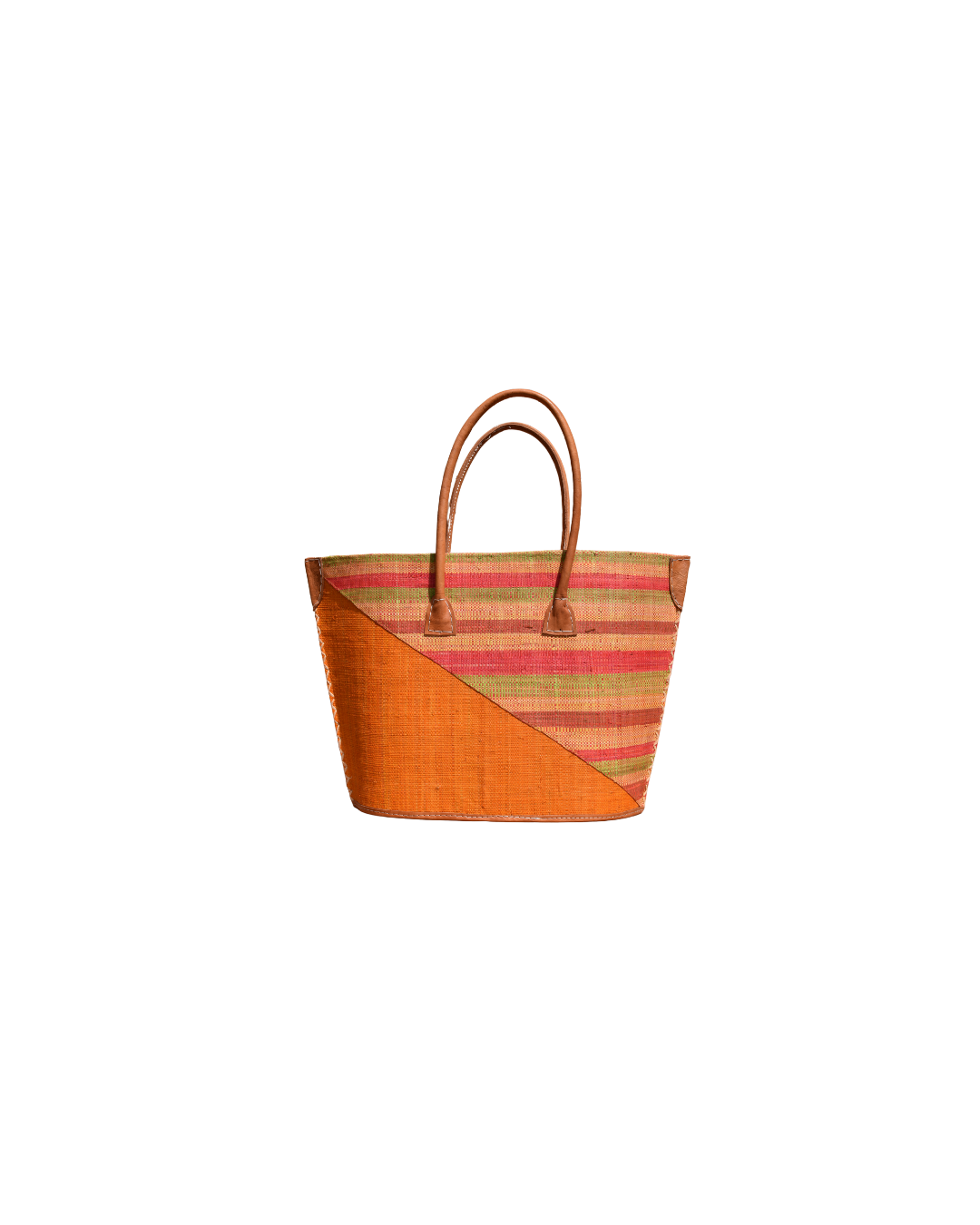 Handmade Raffia Beach Bag - Red/Pink & Orange Stripes (Beach Bliss 011)