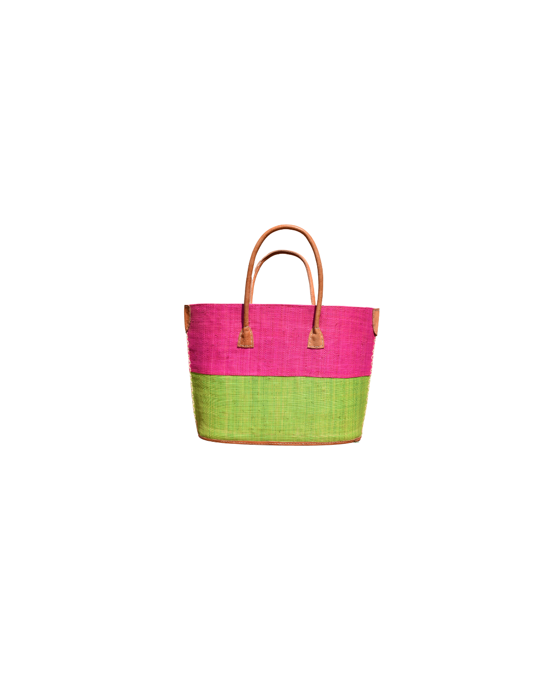 Handmade Raffia Beach Bag - Red/Pink & Green Stripes (Beach Bliss 103)