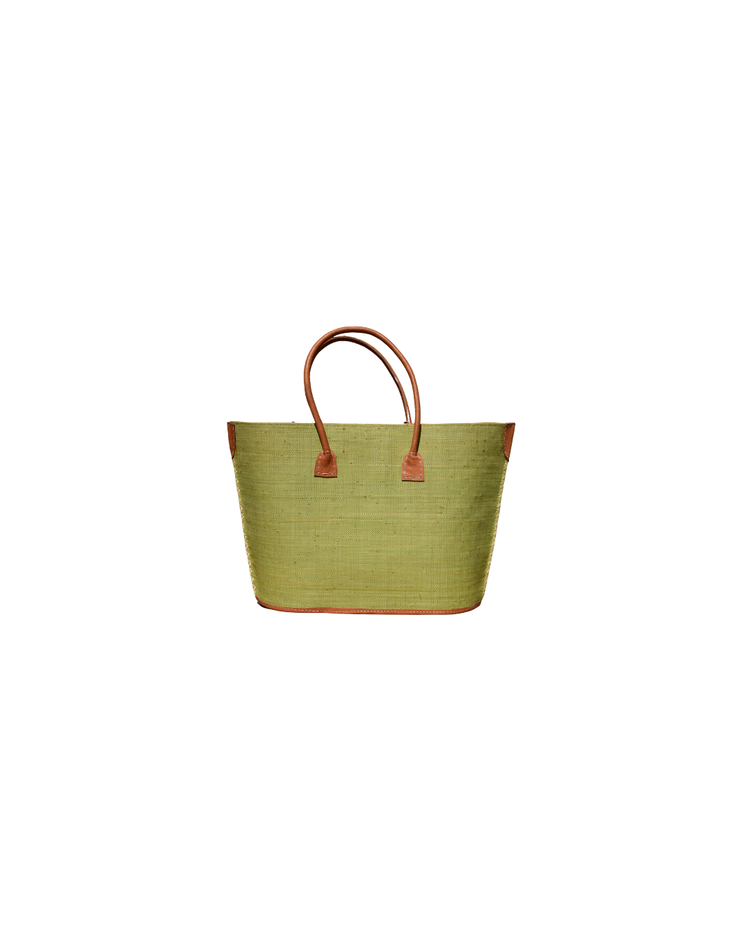 Medium Beach Bliss 123 raffia handbag in solid green with leather handles and reinforced corners, eco-friendly and handmade.