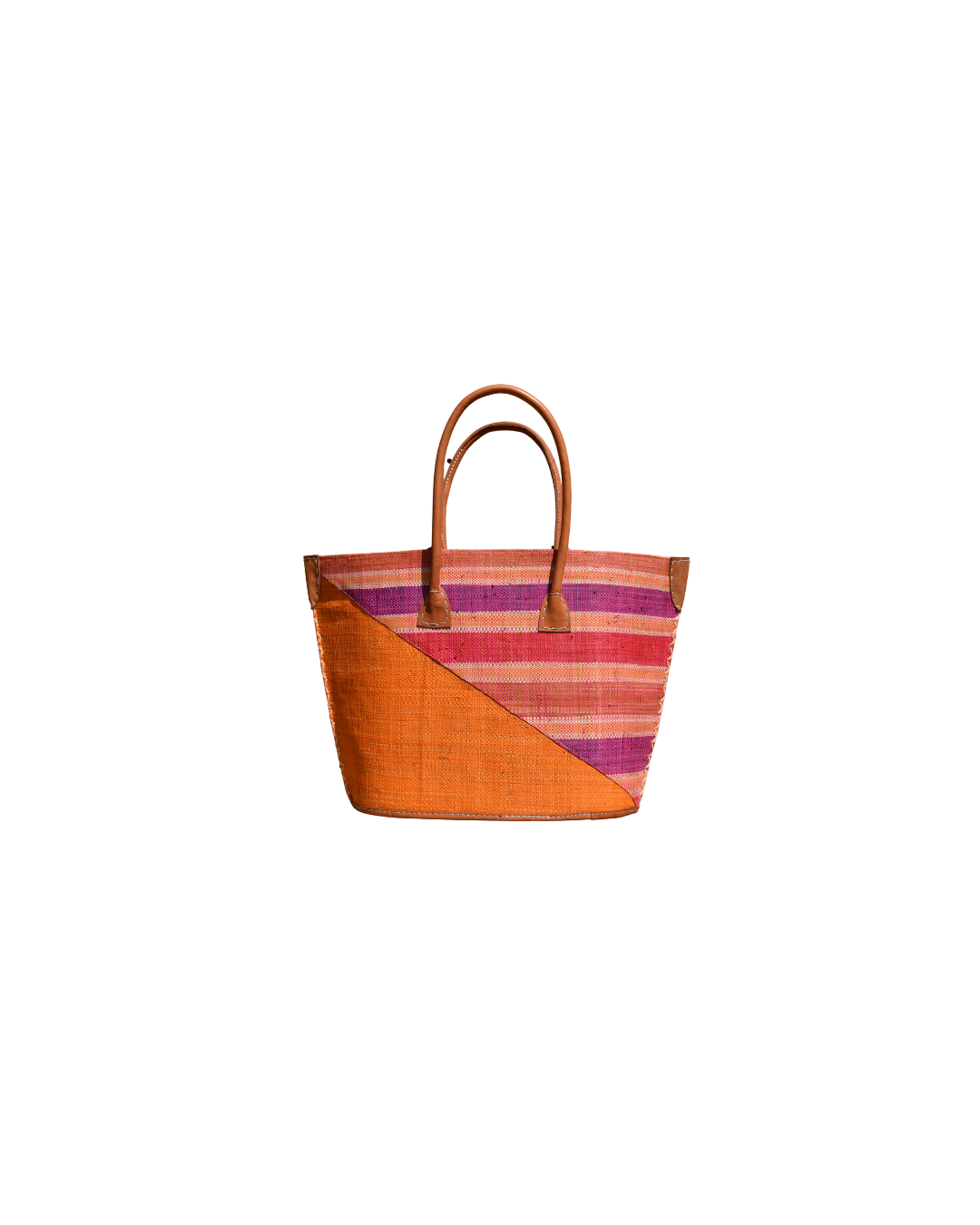 Handmade Raffia Beach Bag - Purple/Plum & Orange Stripes (Beach Bliss 005)