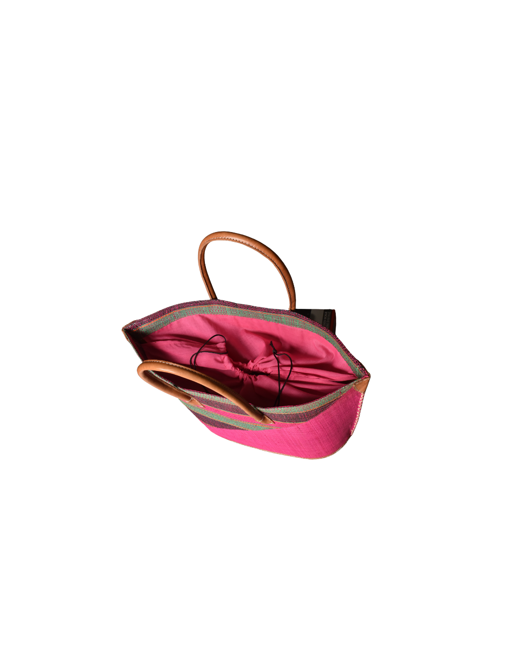 Handmade Raffia Beach Bag - Pink/Plum & Green Stripes (Beach Bliss 007)
