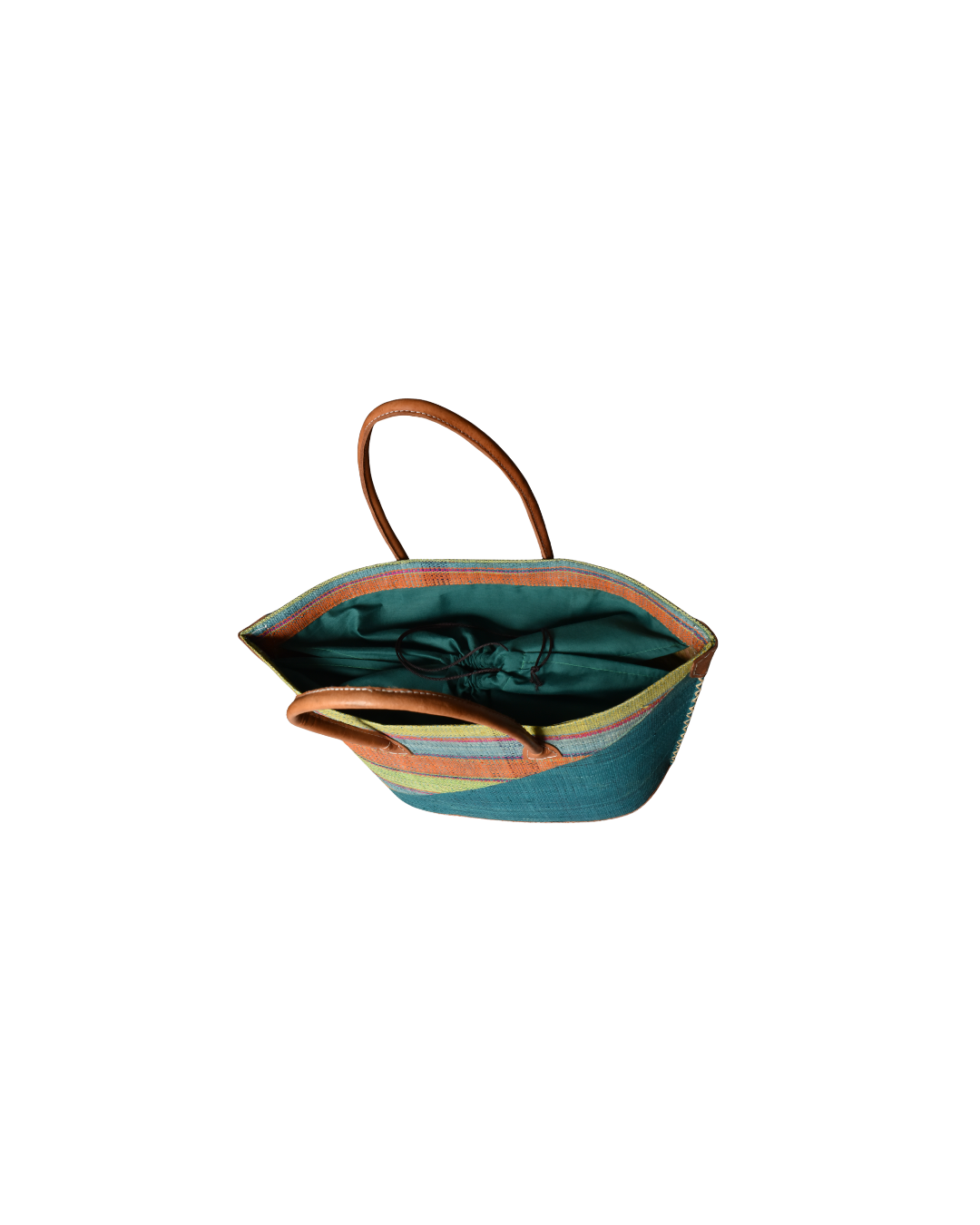 Handmade Raffia Beach Bag - Green/Orange Stripes (Beach Bliss 008)