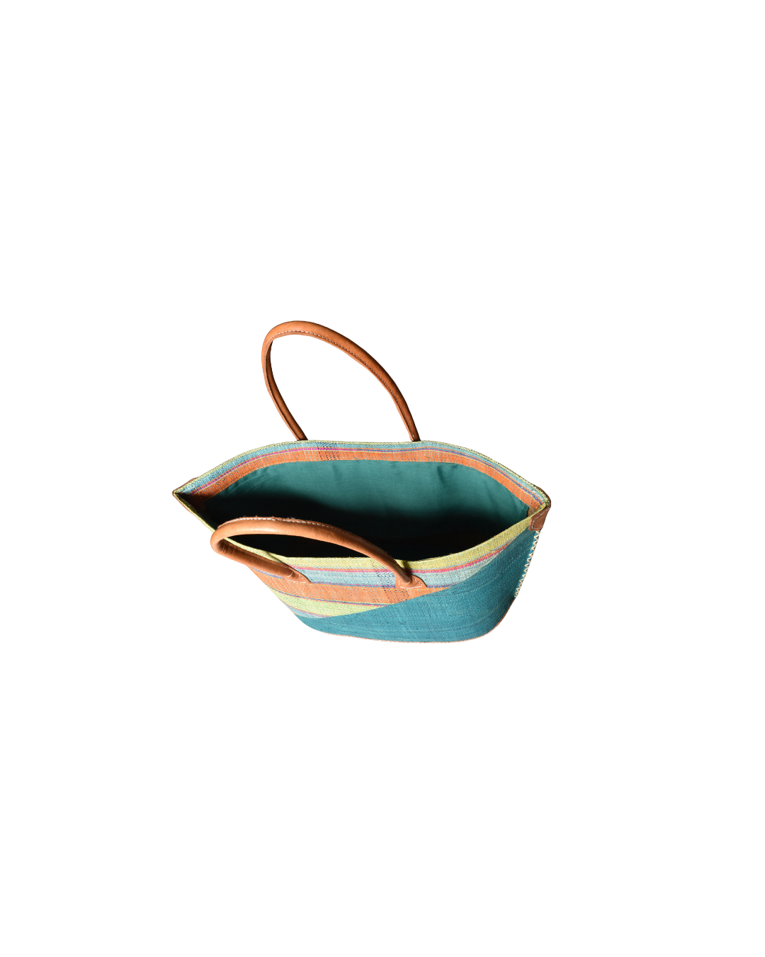 Handmade Raffia Beach Bag - Green/Orange Stripes (Beach Bliss 008)
