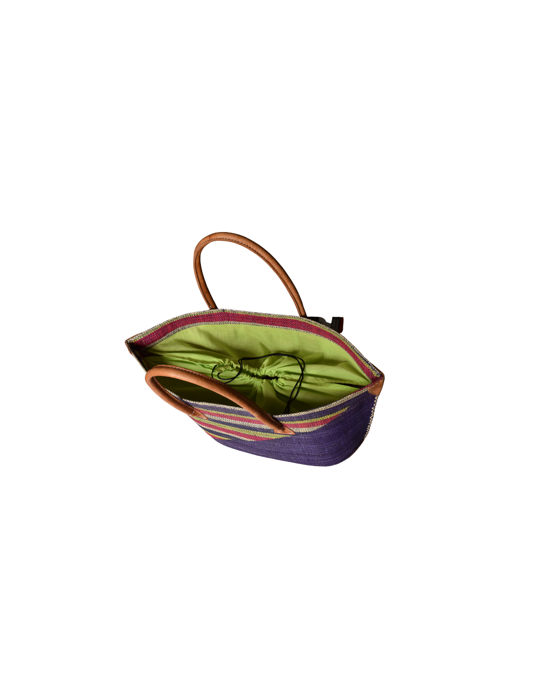 Handmade Raffia Beach Bag - Purple/Red & Green Stripes (Beach Bliss 009)