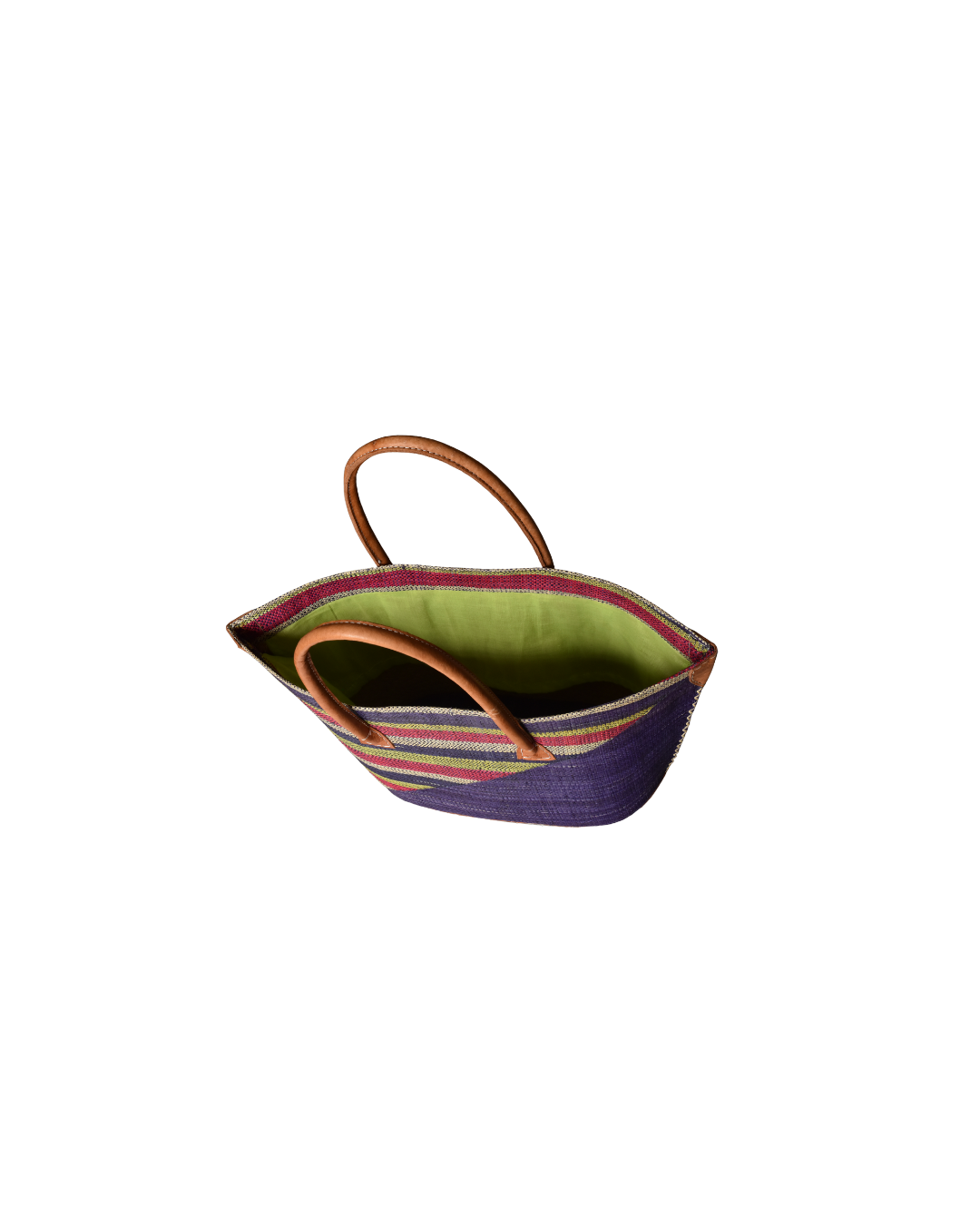 Handmade Raffia Beach Bag - Purple/Red & Green Stripes (Beach Bliss 009)