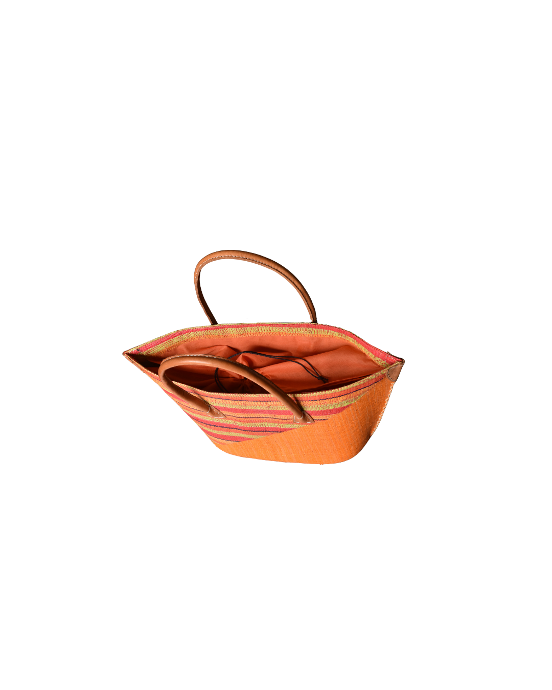 Handmade Raffia Beach Bag - Orange/Red & Green Stripes (Beach Bliss 010)