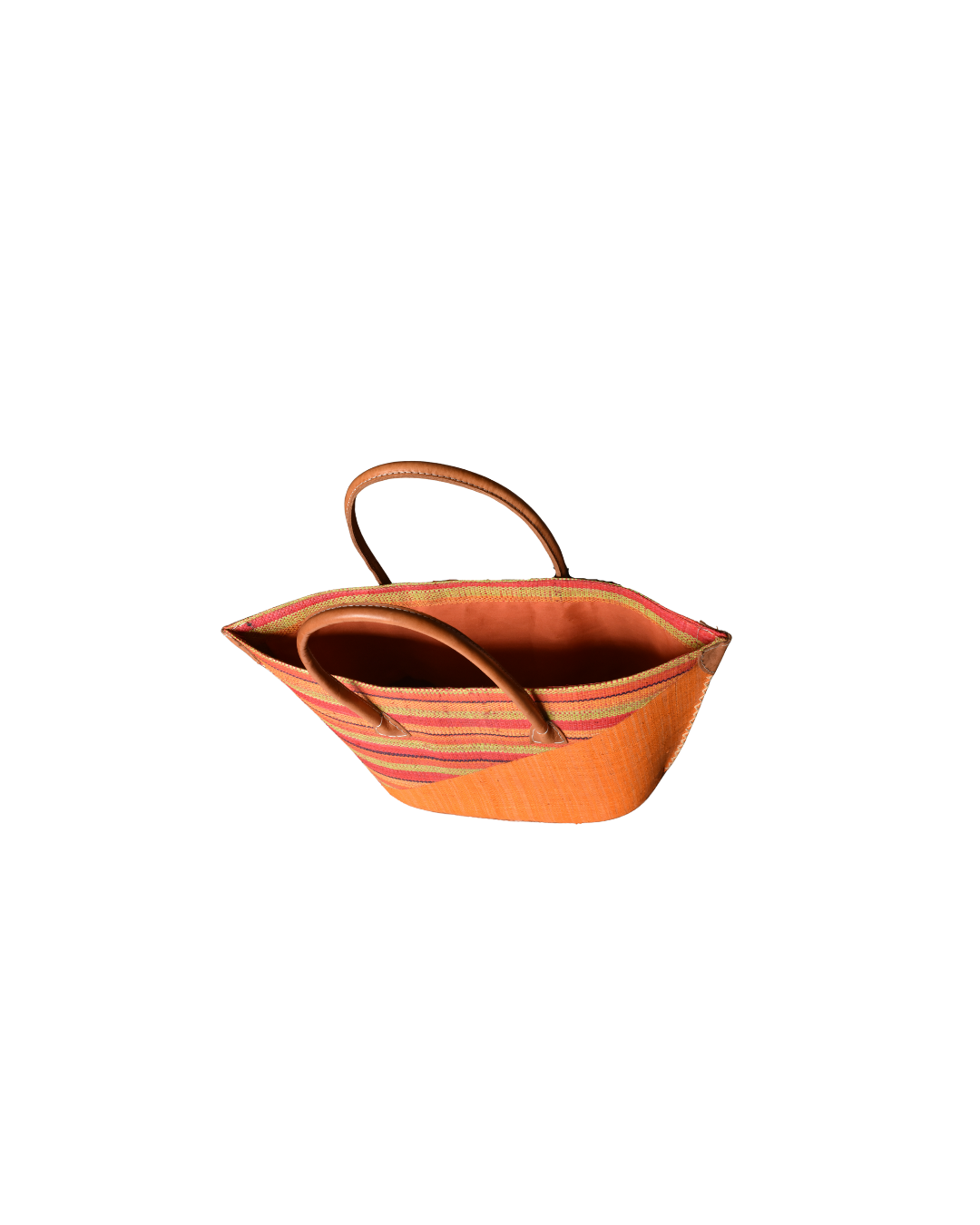Handmade Raffia Beach Bag - Orange/Red & Green Stripes (Beach Bliss 010)